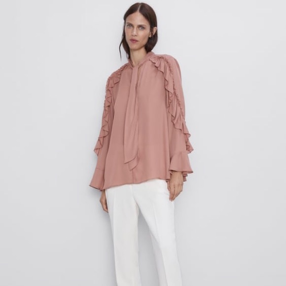 ZARA Ruffled Flowy Blouse - Picture 3 of 8